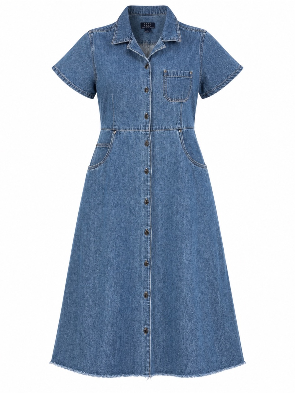 Short-Sleeve Denim Midi Shirt Dress in Blue Y2K 100% Cotton